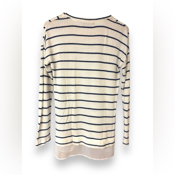 Anthropologie White, Blue Striped Oversized Sweater with chiffon underlay Sz XS - Picture 2 of 7